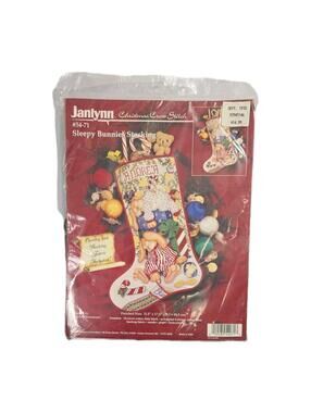 Sealed NEW 1997 Janlyn Sleepy Bunnies Stocking Christmas Cross Stitch KIT 54-71